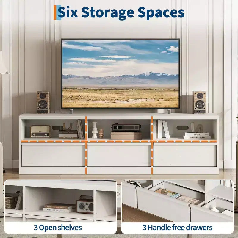Mobile TV da 70" – Bianco Antico / Nero / Marrone Castagna, Moderno di Metà Secolo, Adatto a TV fino a 80"