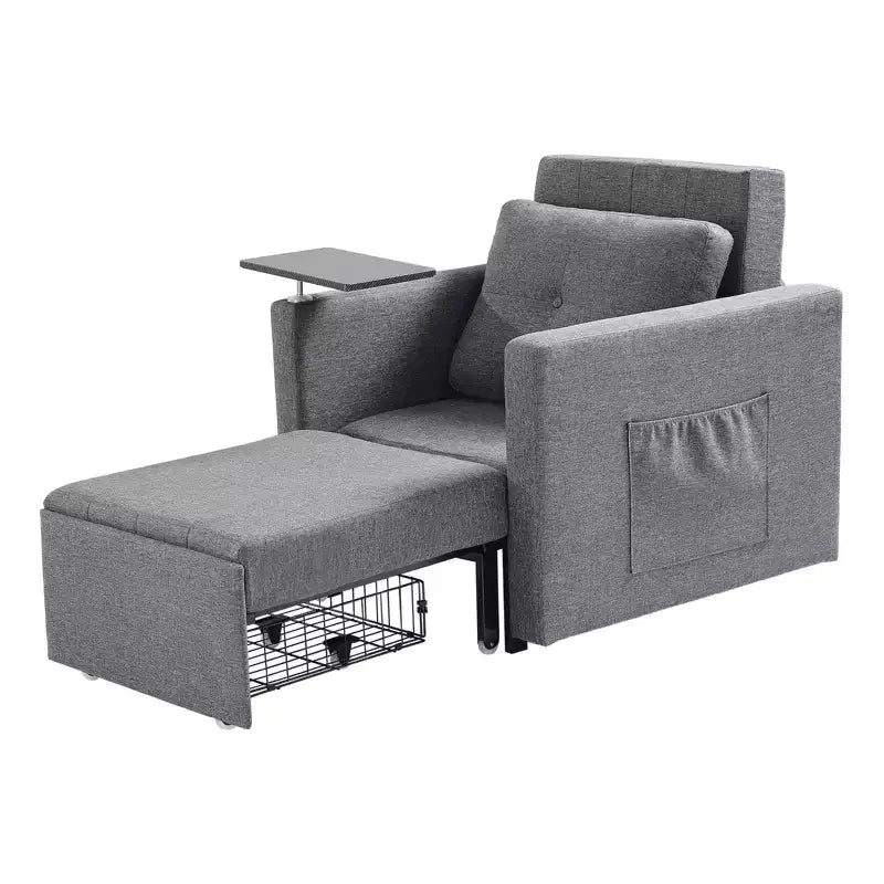 VEVOR Sleeper Sofa Bed, Convertible Sleeper Bed with Side Pocket, Pillow, Armrest and Desk Board, 5 Adjustable Angles Backrest, Gray