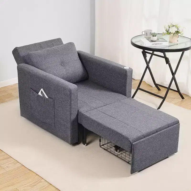 Divano Letto Grigio Trasformabile con Schienale Regolabile, per 1 Persona