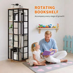 Libreria angolare girevole a 4 livelli, alta 137 cm, rotazione a 360°, struttura in metallo – Nera / Marrone / Bianca