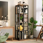 Libreria angolare girevole a 4 livelli, alta 137 cm, rotazione a 360°, struttura in metallo – Nera / Marrone / Bianca