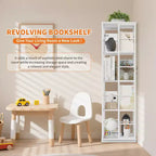 Libreria angolare girevole a 4 livelli, alta 137 cm, rotazione a 360°, struttura in metallo – Nera / Marrone / Bianca