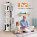 Libreria angolare girevole a 4 livelli, alta 137 cm, rotazione a 360°, struttura in metallo – Nera / Marrone / Bianca