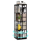 Libreria angolare girevole a 4 livelli, alta 137 cm, rotazione a 360°, struttura in metallo – Nera / Marrone / Bianca