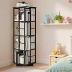 Libreria angolare girevole a 4 livelli, alta 137 cm, rotazione a 360°, struttura in metallo – Nera / Marrone / Bianca