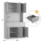 Mobile Dispensa Alto 177 cm Nero/Grigio/Bianco con Stazione di Ricarica, 3 Cassetti e Ripiani Regolabili, 1 Persona