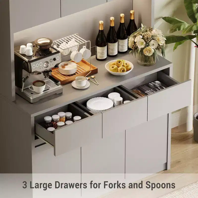 Mobile Dispensa Alto 177 cm Nero/Grigio/Bianco con Stazione di Ricarica, 3 Cassetti e Ripiani Regolabili, 1 Persona
