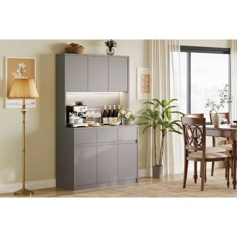 Mobile Dispensa Alto 177 cm Nero/Grigio/Bianco con Stazione di Ricarica, 3 Cassetti e Ripiani Regolabili, 1 Persona