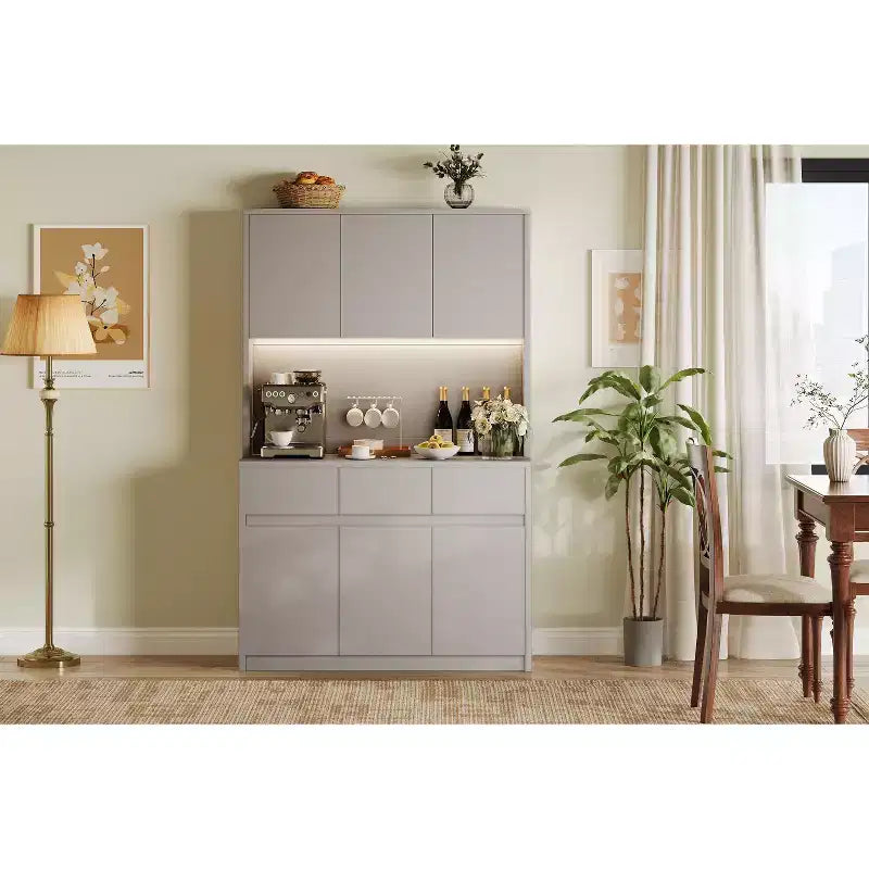 Mobile Dispensa Alto 177 cm Nero/Grigio/Bianco con Stazione di Ricarica, 3 Cassetti e Ripiani Regolabili, 1 Persona