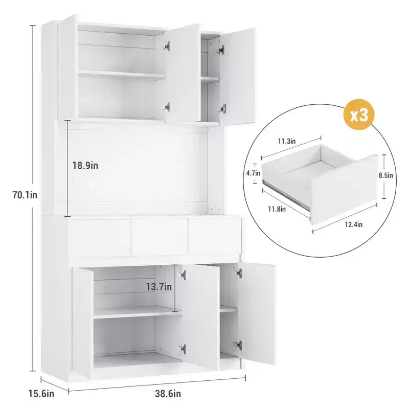 Mobile Dispensa Alto 177 cm Nero/Grigio/Bianco con Stazione di Ricarica, 3 Cassetti e Ripiani Regolabili, 1 Persona
