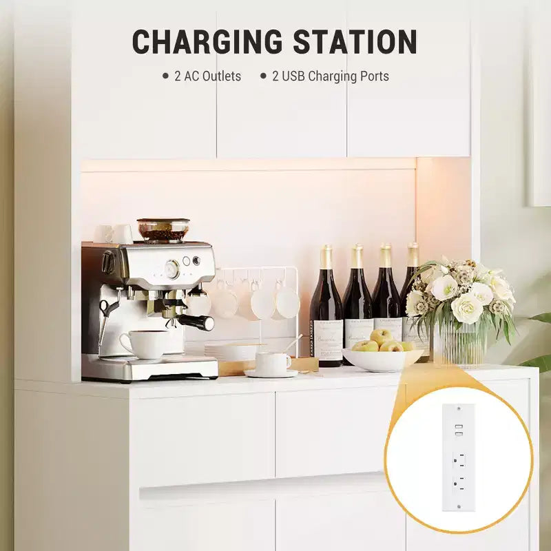 Mobile Dispensa Alto 177 cm Nero/Grigio/Bianco con Stazione di Ricarica, 3 Cassetti e Ripiani Regolabili, 1 Persona