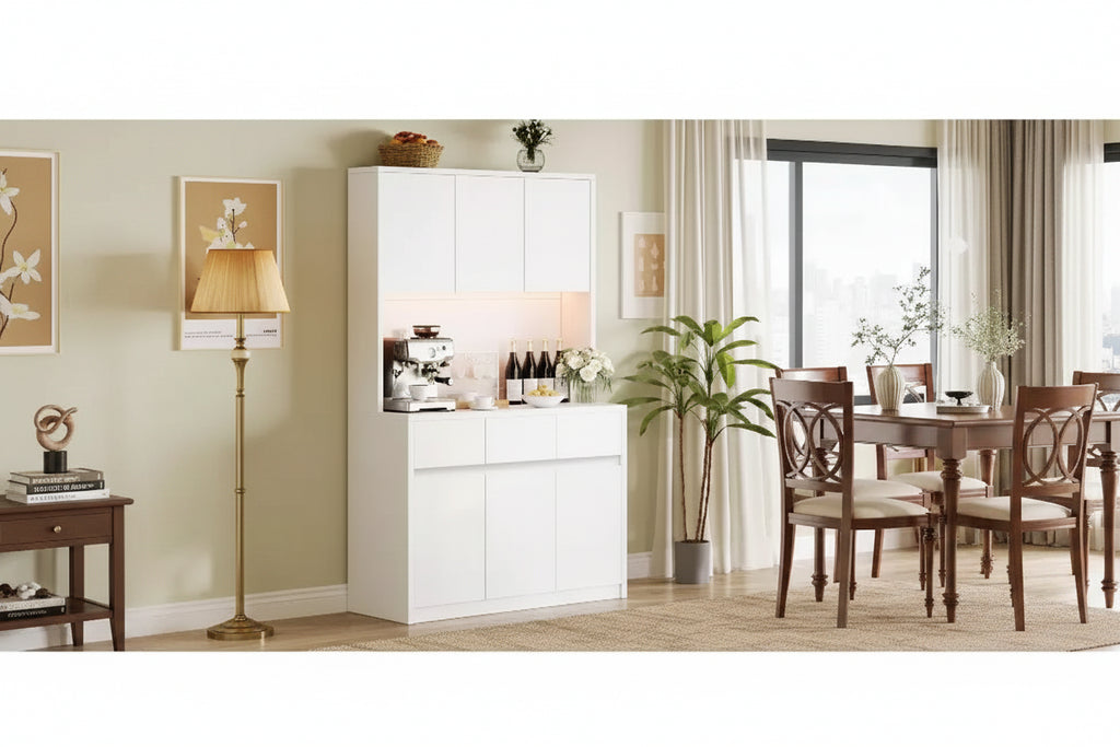 Mobile Dispensa Alto 177 cm Nero/Grigio/Bianco con Stazione di Ricarica, 3 Cassetti e Ripiani Regolabili, 1 Persona