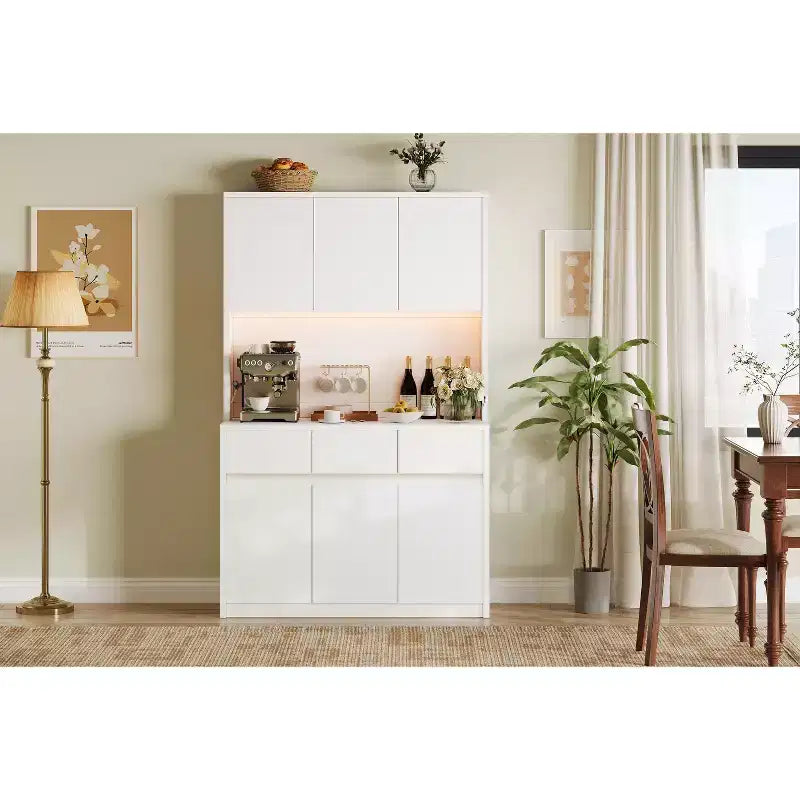Mobile Dispensa Alto 177 cm Nero/Grigio/Bianco con Stazione di Ricarica, 3 Cassetti e Ripiani Regolabili, 1 Persona