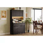 COZONY 70 Pantry Cabinet with Charging Station, Tall Kitchen Storage Cabinet with Microwave Stand, 3 Drawers & Adjustable Shelves for Dining Room