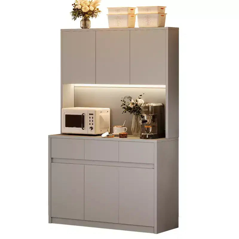 Mobile Dispensa Alto 177 cm Nero/Grigio/Bianco con Stazione di Ricarica, 3 Cassetti e Ripiani Regolabili, 1 Persona