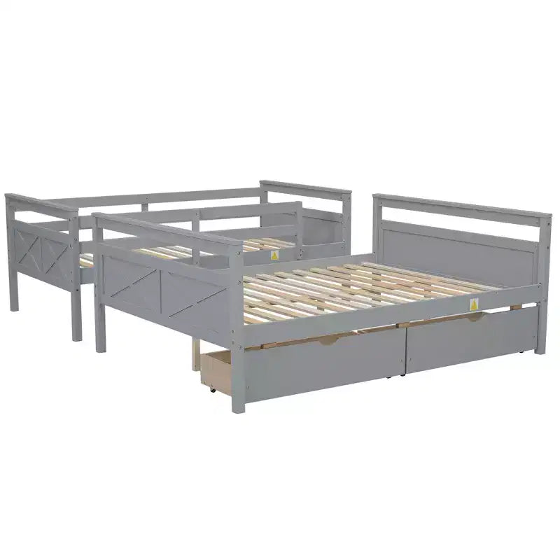 Letto a castello grigio/bianco singolo su una piazza e mezza con cassetti contenitore, convertibile, 2 posti letto