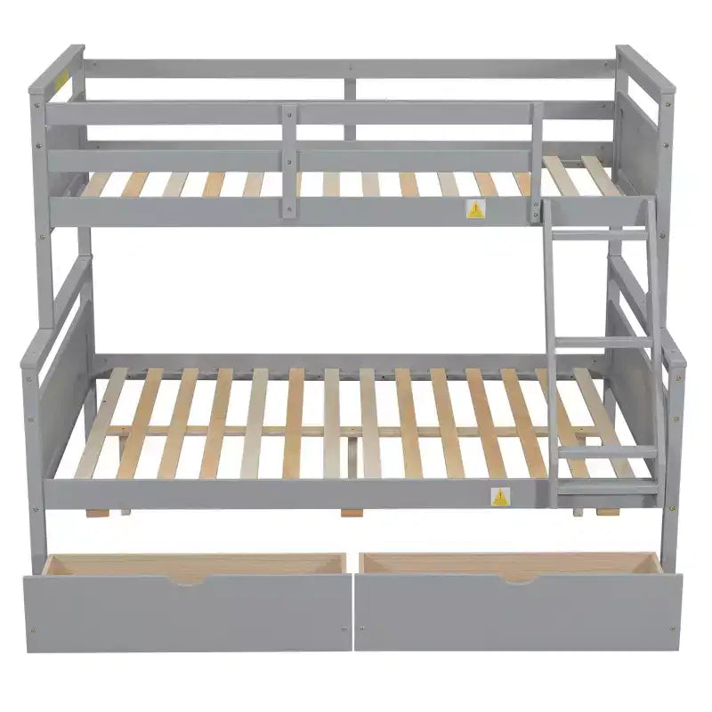 Letto a castello grigio/bianco singolo su una piazza e mezza con cassetti contenitore, convertibile, 2 posti letto