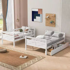 Letto a castello grigio/bianco singolo su una piazza e mezza con cassetti contenitore, convertibile, 2 posti letto