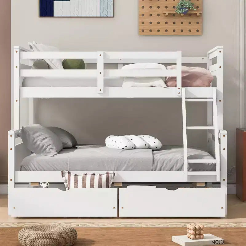 Letto a castello grigio/bianco singolo su una piazza e mezza con cassetti contenitore, convertibile, 2 posti letto