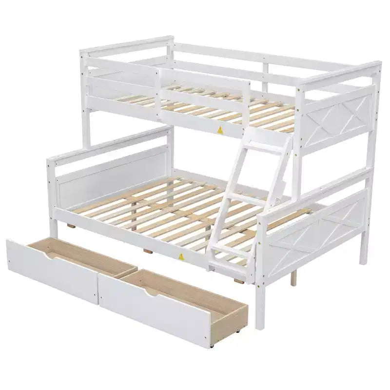 Letto a castello grigio/bianco singolo su una piazza e mezza con cassetti contenitore, convertibile, 2 posti letto