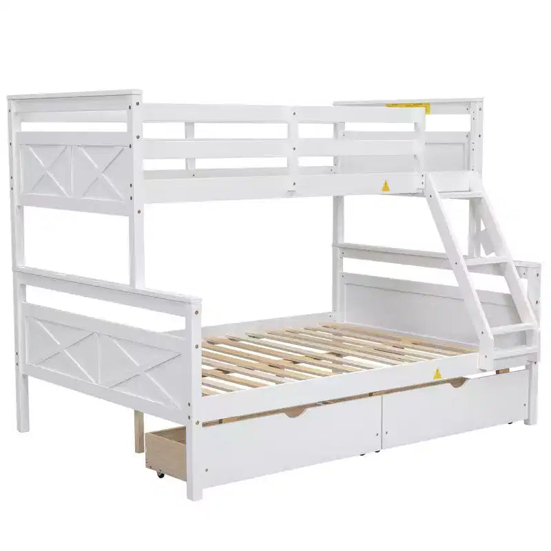 Letto a castello grigio/bianco singolo su una piazza e mezza con cassetti contenitore, convertibile, 2 posti letto