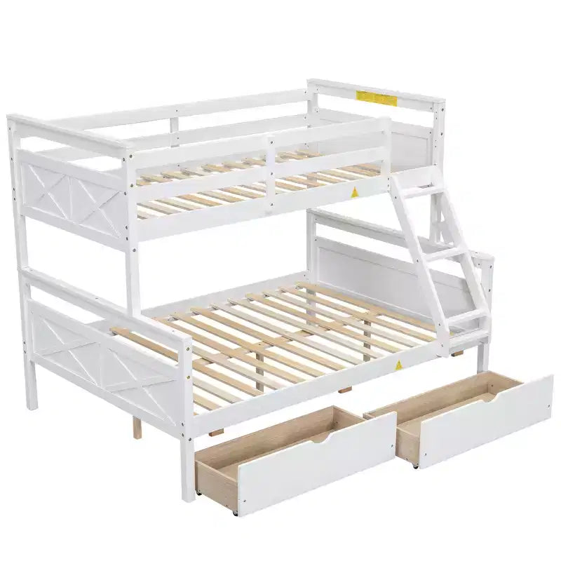 Letto a castello grigio/bianco singolo su una piazza e mezza con cassetti contenitore, convertibile, 2 posti letto