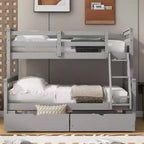 Letto a castello grigio/bianco singolo su una piazza e mezza con cassetti contenitore, convertibile, 2 posti letto