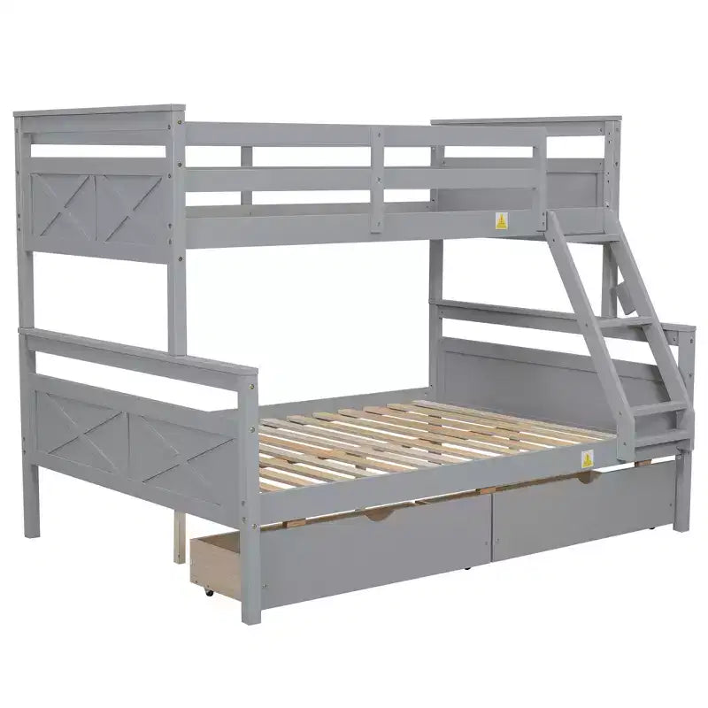 Letto a castello grigio/bianco singolo su una piazza e mezza con cassetti contenitore, convertibile, 2 posti letto