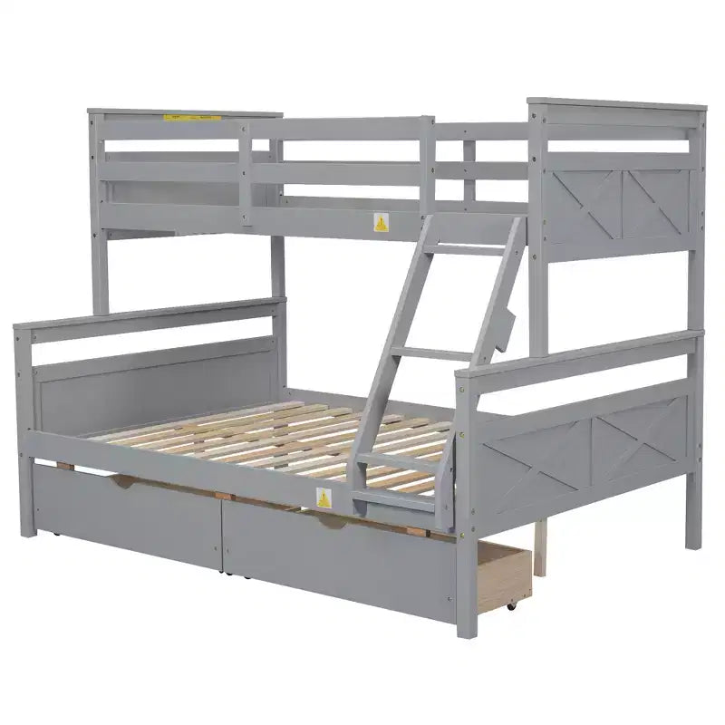Letto a castello grigio/bianco singolo su una piazza e mezza con cassetti contenitore, convertibile, 2 posti letto