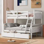 Letto a castello grigio/bianco singolo su una piazza e mezza con cassetti contenitore, convertibile, 2 posti letto