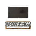 HomeStock Future TV Unit Maze Pine-White UV Print 70 inches Floating Entertainment Center Console with Storage Shelves & Doors