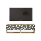 HomeStock Future TV Unit Maze Pine-White UV Print 70 inches Floating Entertainment Center Console with Storage Shelves & Doors