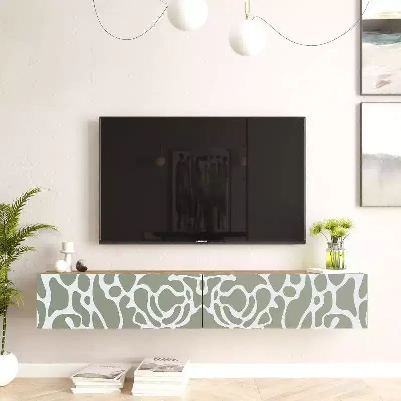 Mobile TV sospeso Pine & Green – Stampa UV, Adatto per TV fino a 70"