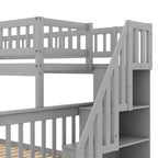 Letto a castello a soppalco grigio/bianco con scalinata contenitore e ringhiera – 2 posti letto