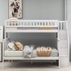 Letto a castello a soppalco grigio/bianco con scalinata contenitore e ringhiera – 2 posti letto