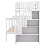 Letto a castello a soppalco grigio/bianco con scalinata contenitore e ringhiera – 2 posti letto