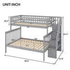 Letto a castello a soppalco grigio/bianco con scalinata contenitore e ringhiera – 2 posti letto