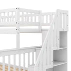 Letto a castello a soppalco grigio/bianco con scalinata contenitore e ringhiera – 2 posti letto