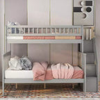 Letto a castello a soppalco grigio/bianco con scalinata contenitore e ringhiera – 2 posti letto