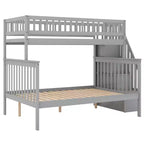 Letto a castello a soppalco grigio/bianco con scalinata contenitore e ringhiera – 2 posti letto