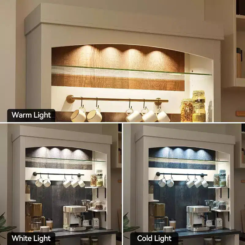 Mobile Bar Alto Bianco Antico e Rovere con Ripiano in Vetro, Portabottiglie e Illuminazione a LED | 2 Ante 2 Cassetti | Per 1