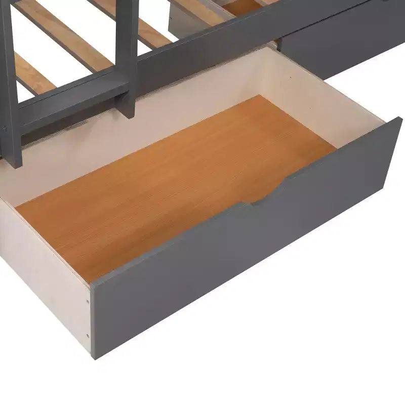 Letto a castello triplo a L grigio/bianco, a due piani, 3 posti letto
