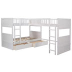 Letto a castello triplo a L grigio/bianco, a due piani, 3 posti letto