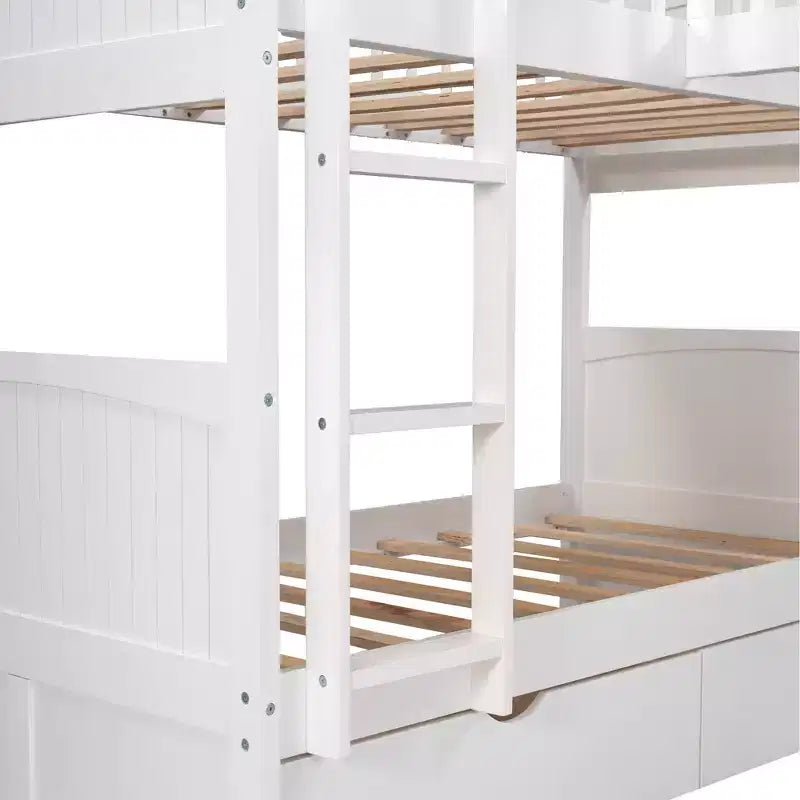 Letto a castello triplo a L grigio/bianco, a due piani, 3 posti letto