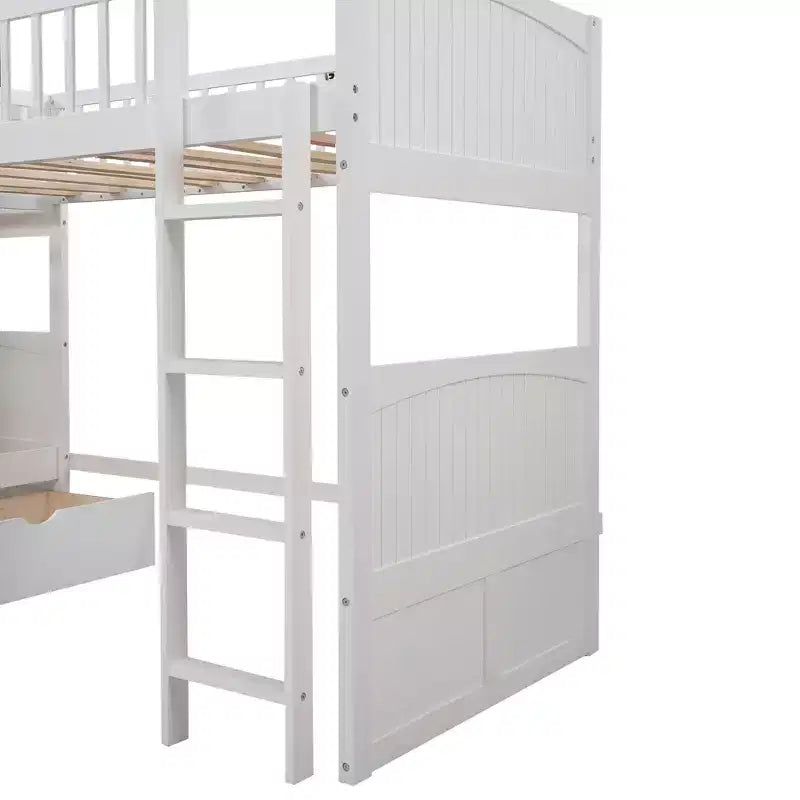 Letto a castello triplo a L grigio/bianco, a due piani, 3 posti letto