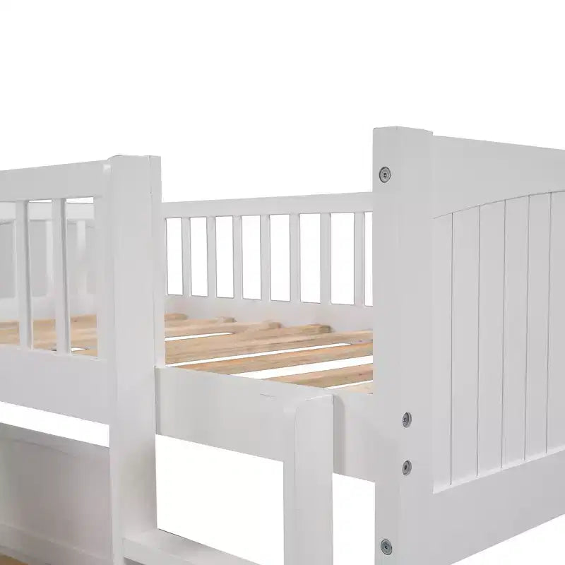 Letto a castello triplo a L grigio/bianco, a due piani, 3 posti letto