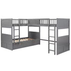 Letto a castello triplo a L grigio/bianco, a due piani, 3 posti letto