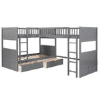 Letto a castello triplo a L grigio/bianco, a due piani, 3 posti letto