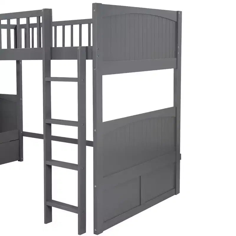 Letto a castello triplo a L grigio/bianco, a due piani, 3 posti letto