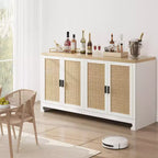 Credenza in Rattan 60" Marrone / Bianco e Marrone con 4 Ante – Ripiani Regolabili, Posti a sedere fino a 14 persone